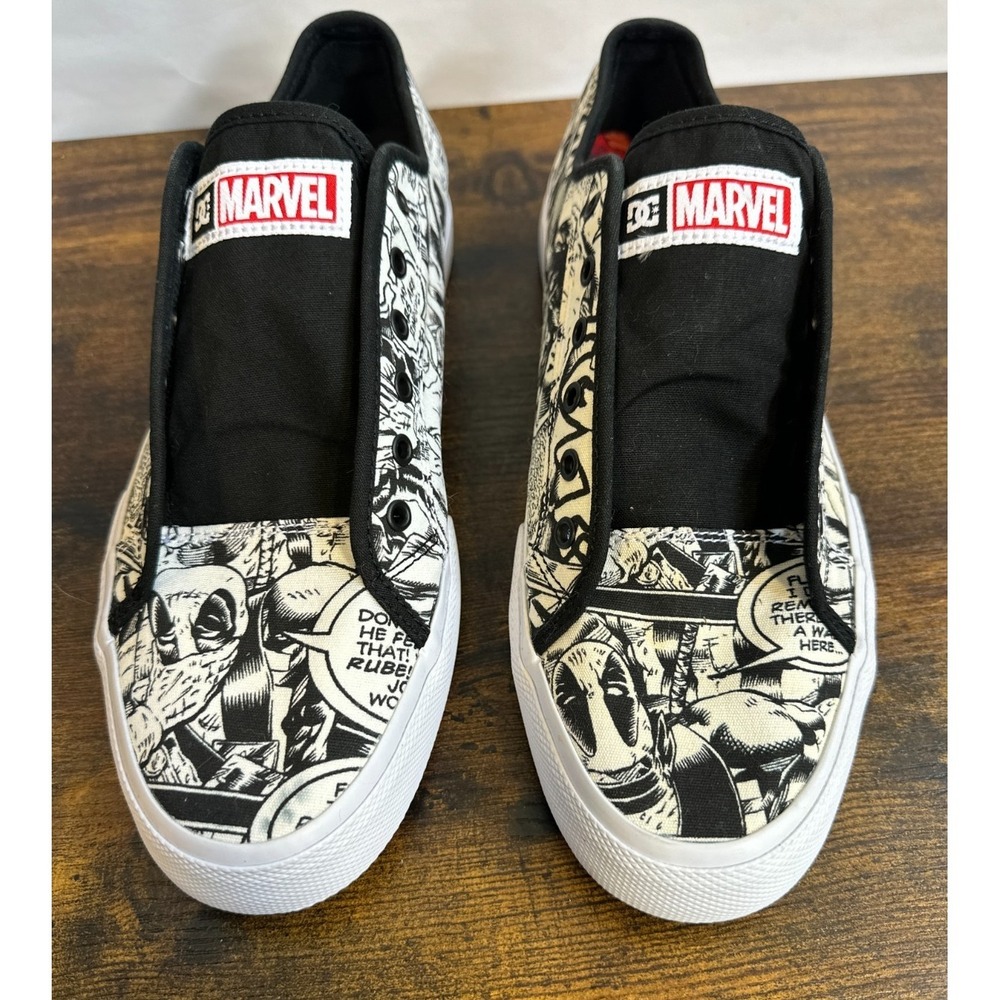 DC x Marvel Deadpool DP Manual Skate Shoe Black White Comic Men's 11.5 *No Laces - Picture 9 of 15